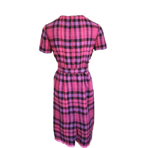 1960s Vintage Fuchsia and Purple Plaid Knit Dress with Belt, 36 Inch Bust, Med - Picture 3 of 5